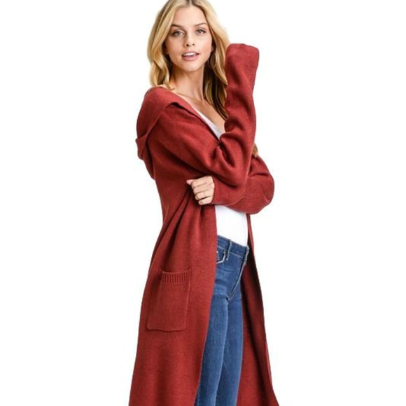flower of the desert Jackets & Blazers - Long Hooded Duster Red Jacket Cardigan Coat Pocket